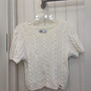 Hollister White Crew Neck Cable Knit Sweater
